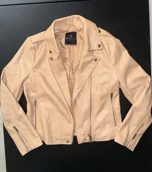 Bagatelle Collection Womens Faux Leather Moto Biker Jacket Peach Beige M Edgy thumbnail 1
