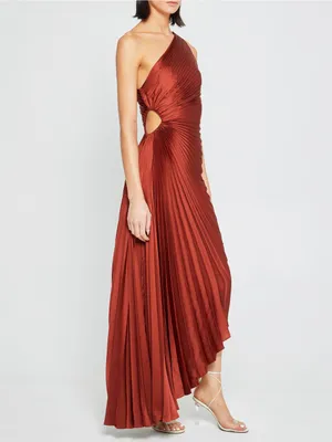 NWT Few Moda Perko Dress size XS Rust pleated one shoulder cut out maxi ALC opt thumbnail 3