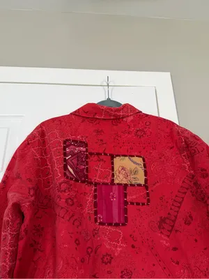 Coldwater Creek Patchwork Coral Summer Lightweight Jacket Boho Bohemian thumbnail 8