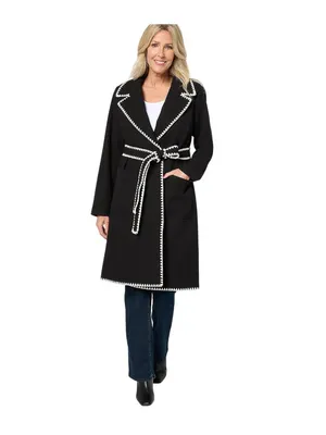 Beautiful By Lawrence Zarian Double Knit Lined Belted Coat Black Multi XS thumbnail 5