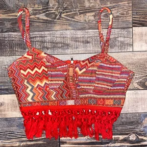 Cider Red and Orange Zigzag Crop Top thumbnail 2