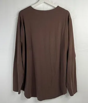 Nuuds Sz XXL Tee T-Shirt Crewneck Long Sleeve Loose Fit Curved Hem Stretch Brown thumbnail 8