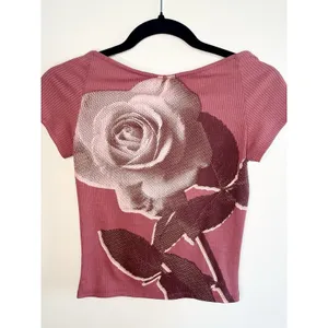 UO Nadia Rose Print Low Open Back Top M Pink Mauve Ribbed Knit ASO Bel-Air Amira thumbnail 4