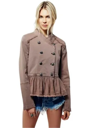 Free People Flared Hem Double Breasted Army Military Jacket thumbnail 1