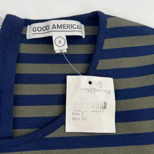 NWT‎ Good American Womens Stripe Long Sleeve Crop Top 2 medium Green/Navy thumbnail 7