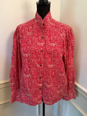 Scully Western Tomato Red & Cream Paisley Floral Button Down Blouse Top Collar thumbnail 1