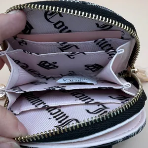 Juicy Couture Black Gothic Logo‎ Coin Purse with Heart Mirror and Gold Hardware thumbnail 6