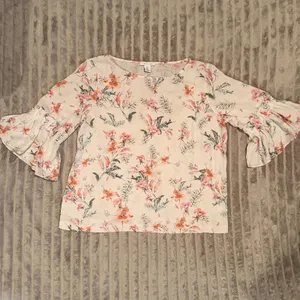 Tabitha Webb Floral Tiered Ruffle Bell Sleeve Blouse Cream Pink Orange Large‎ thumbnail 2