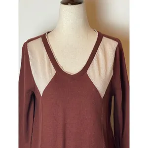 Barneys New York O’2nd Brown And Ivory V Neck Pullover Lightweight Sweater S‎ thumbnail 3