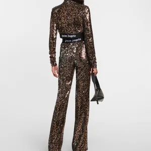 Palm Angels Glittering Sequin Crop Top - Black and Gold thumbnail 3