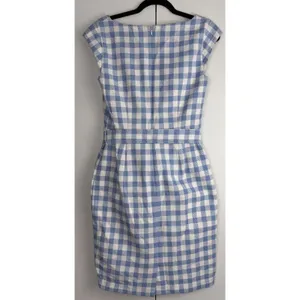 Ann Taylor Blue White‎ Gingham Sheath Dress Belted Square Neck Size 2 thumbnail 2