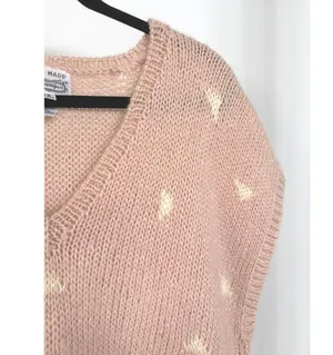 Vintage Handmade Rose Pink Acrylic Knit Cottagecore Oversized Sweater Vest 2X thumbnail 3