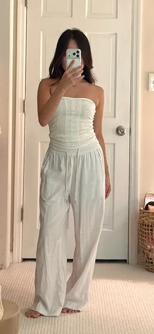 White Linen Drawstring Pant  thumbnail 1