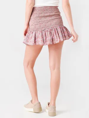 LoveShackFancy Pink Floral Ruffle Mini Skirt thumbnail 3