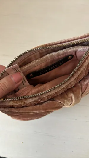 Y2k pink velour velvet quilted wristlet gold hardware thumbnail 6