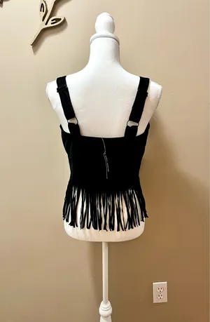 NWT Social Collision Faux Suede Fringe Black Top Size Medium thumbnail 5
