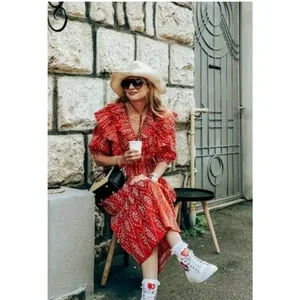 Zara Red Dress with Eyelet Embroidery Midi Length Size Small‎ thumbnail 17