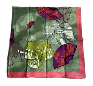 Gifts de l'Oriental Bangkok Elephant Tropical Leaf Square Scarf‎ Green Pink thumbnail 1