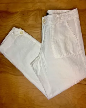 Banana Republic White Linen Blend Cargo Cropped Pants NWOT thumbnail 1