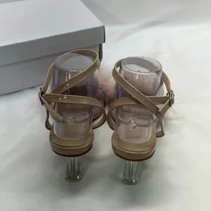 Pink Feathered Heels Women 7.5-8 39 Pink/Beige Strappy‎ Transparent Heel Elegant thumbnail 3