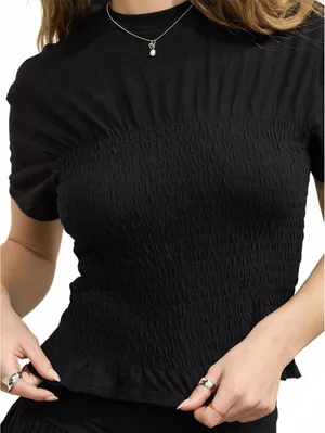 AE Aerie Smocked T-Shirt American Eagle NWT True Black Large thumbnail 1