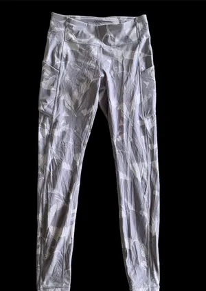 White/Grey Mid Rise-High Waisted Leggings w/ Pockets thumbnail 4
