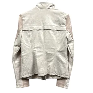 Guess Pink White Faux Leather Moto Jacket Gold Exposed Zipper Womens Small thumbnail 11