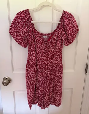 Hollister Red Floral Romper thumbnail 1