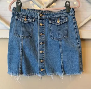 ZARA TRF Button-Front Raw‎ Edge Denim Skirt large size 30 thumbnail 1