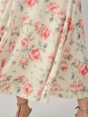 Rihoas Floral Sleeveless Maxi Dress — Pink Rose on Cream thumbnail 7