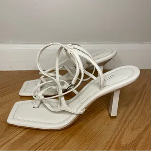 GUESS Leeba Faux Leather Square Toe Strappy Heels, White, Size 7, NWOT thumbnail 4