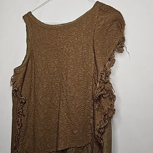 Free People army green fringe boho jungle sleeveless raw hem top blouse sz XS thumbnail 5