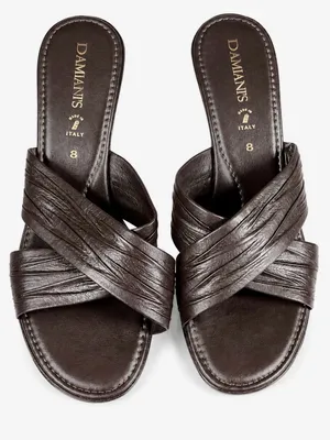 Damiani’s Italy Brown Leather Ruched Slide Heels Sandals Size 8 thumbnail 5