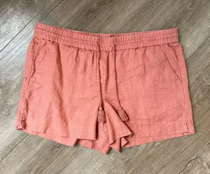 Ann Taylor LOFT 100% linen shorts pink Drawstring Elastic Waist women’s size L thumbnail 1