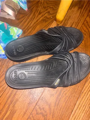 Crocs Rhonda Wedge Sandals Slip-On Strappy Slides Open Toe Black Women's Size 9 thumbnail 4