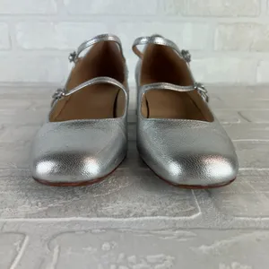 Madewell The Nettie Heeled Mary‎ Jane Womens 8.5 Bright Silver Metallic Leather thumbnail 8