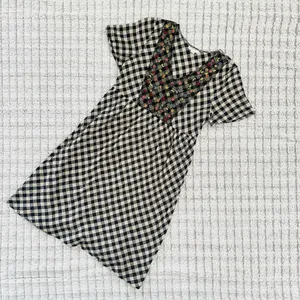 Roolee Black and White Checkered Dress with Floral Embroidery thumbnail 2