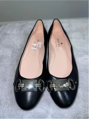 Kate Spade Black Leather Ballet Flats Silver Spade Detail thumbnail 3