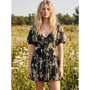 Free People Bohemian Floral Flutter Sleeve Perfect Day Printed Mini Dress Medium thumbnail 2