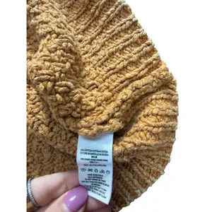 Free People Mustard Yellow Cable Knit Oversized Cotton Ramie Sweater Large thumbnail 4