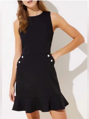Ann Taylor LOFT Navy Blue Flounce Dress w/Faux Pearl Buttons Sz 0 Balletcore thumbnail 9