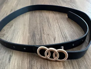 Black Women's Belt with Gold Triple-Ring Buckle thumbnail 1