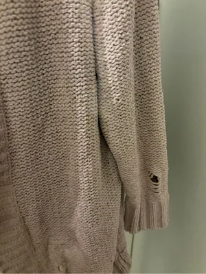 aerie Blush Mauve Open-Front Knit Chenille Cardigan with intentional distressing thumbnail 3
