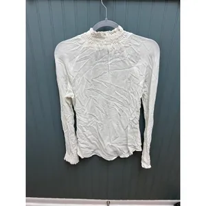 Reformation Ivory Smocked Mock Neck Long Sleeve Viscose Top Small‎ White Crepe thumbnail 4