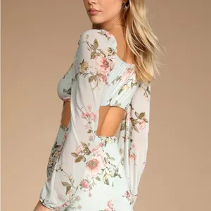 Lulu’s Ode to Spring Mint Floral Print Tie-Front Bodycon Mini Dress Size XL​‎ thumbnail 2