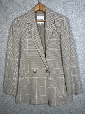 Madewell Womens Small Plaid Double Breasted Blazer Jacket Beige Neutral Academia thumbnail 1