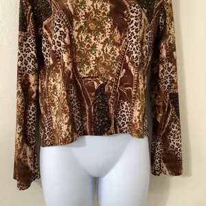 Vintage Y2K 2000s Animal Print Patchwork Artsy Festival‎ Fairy Boho Blouse M thumbnail 3