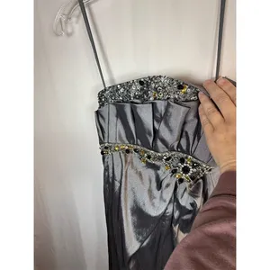 Unbranded Womens Strapless Long Gown Silver Sweetheart Beaded Rhinestone Size 6 thumbnail 4