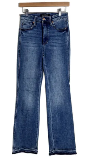 Judy Blue‎ Jeans Juniors 3/26 Blue High Rise Slim Boot Raw Hem Stretch Denim thumbnail 1