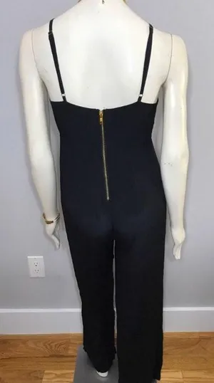 Forever 21 Little Black Strappy Plunging Neck Jumpsuit Sz Small thumbnail 7